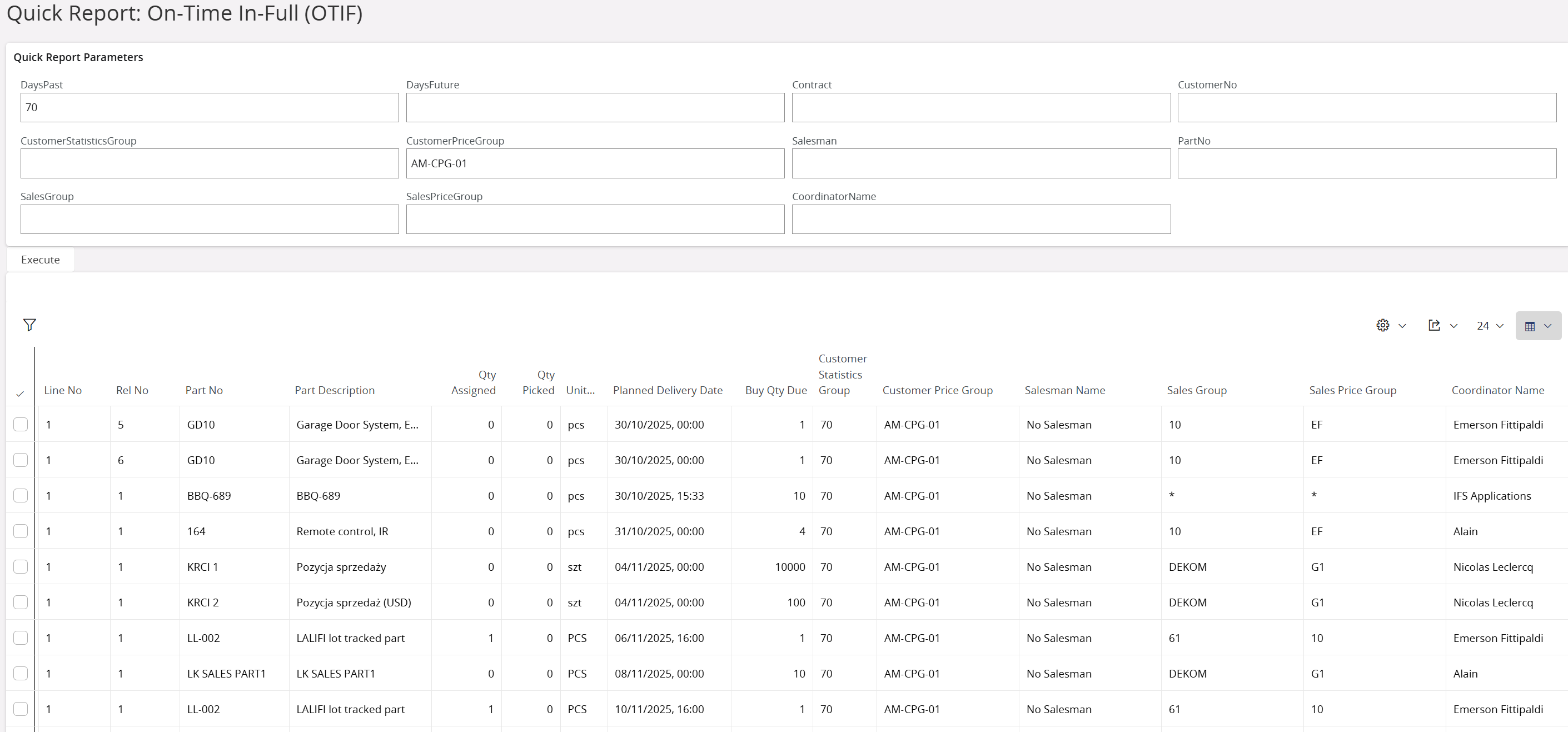 At-Risk Customer Delivery Watchlist - IFS Cloud Screenshot